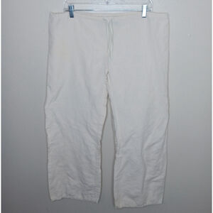ROXY Women's Large Pants Ivory Linen Ocean Wide Leg Coastal Lagenlook Beach